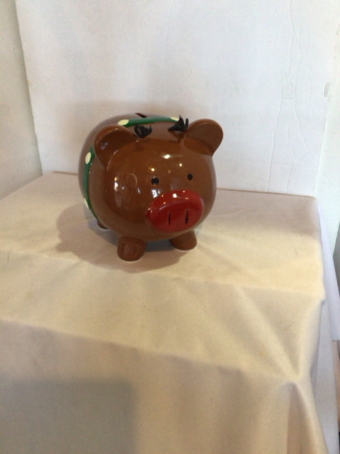 Brown Ceramic Pig Bank