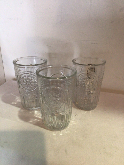 Set of 3 Clear Glass Flower Glasses