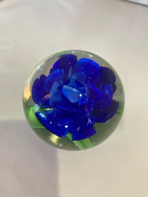 Blue Glass Flower Paperweight