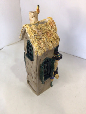 Candle Holder Multi-Color Ceramic House Scarecrow Holiday Item