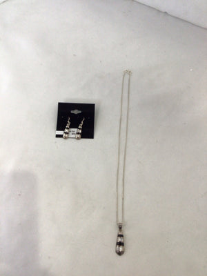 Sterling Silver Silver/Black w/Earrings Necklace Set