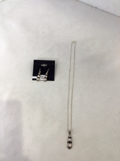 Sterling Silver Silver/Black w/Earrings Necklace Set