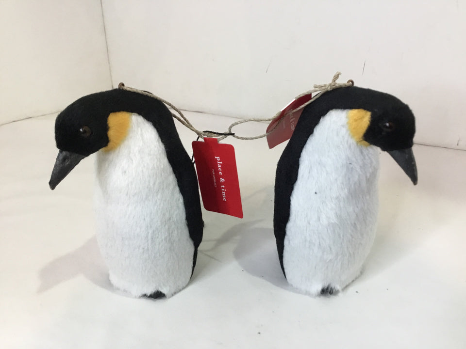 Place & Time Ornament Black/White Faux Fur Penguin Pair Holiday Item