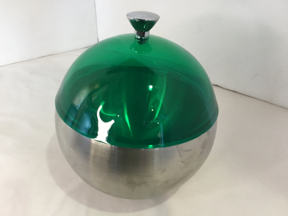 Mid-Century Green/Silver Ice Bucket
