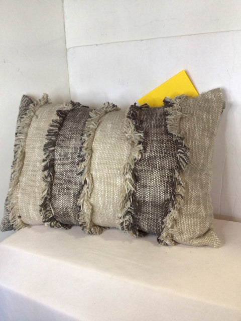 White/Gray Fringed Pillow