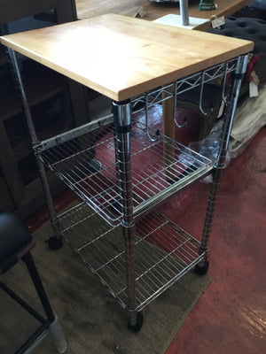 Butcher Block Top Rolling Chrome Cart