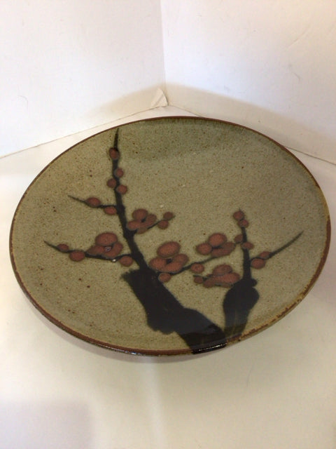 Japanese Beige/Brown Pottery Botanicals Bowl