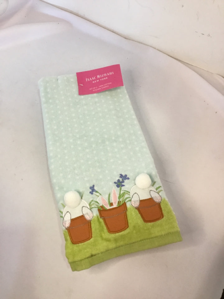 Hand Towel Blue/Green Cotton Bunny Set of 2 Holiday Item