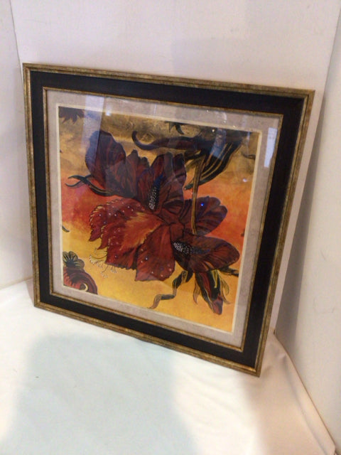 Red/Brown Floral Framed Art