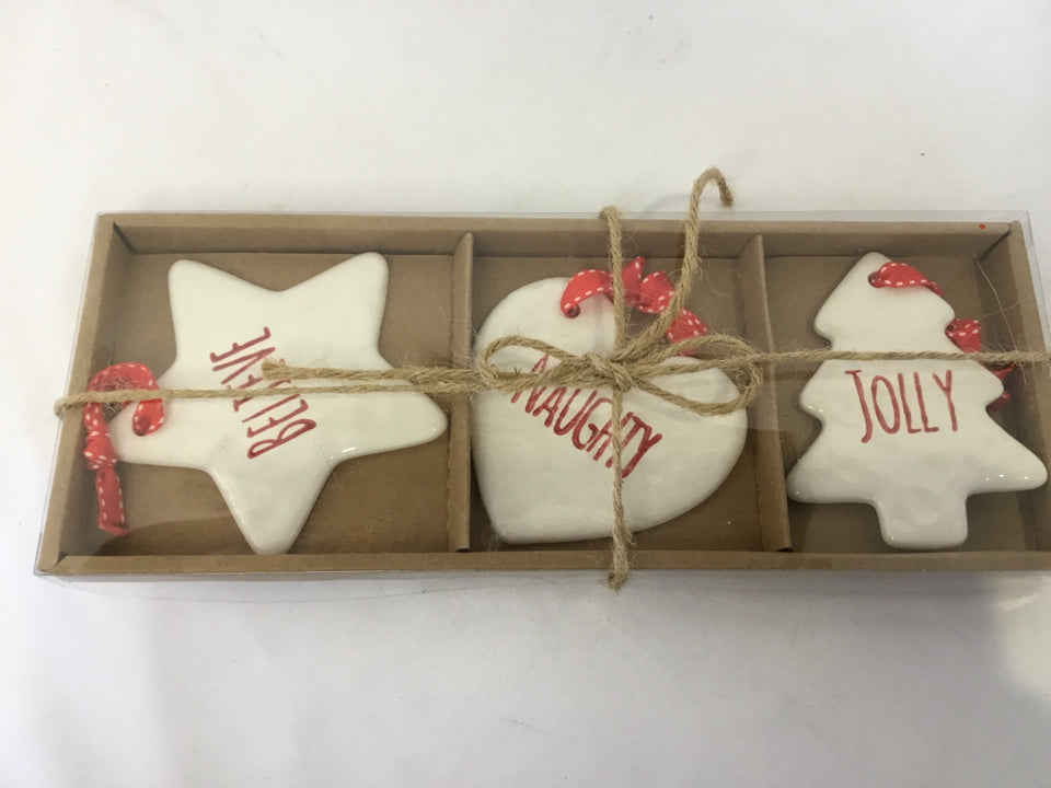 Christmas Red/white Ceramic Ornaments Set of 3 Holiday Item