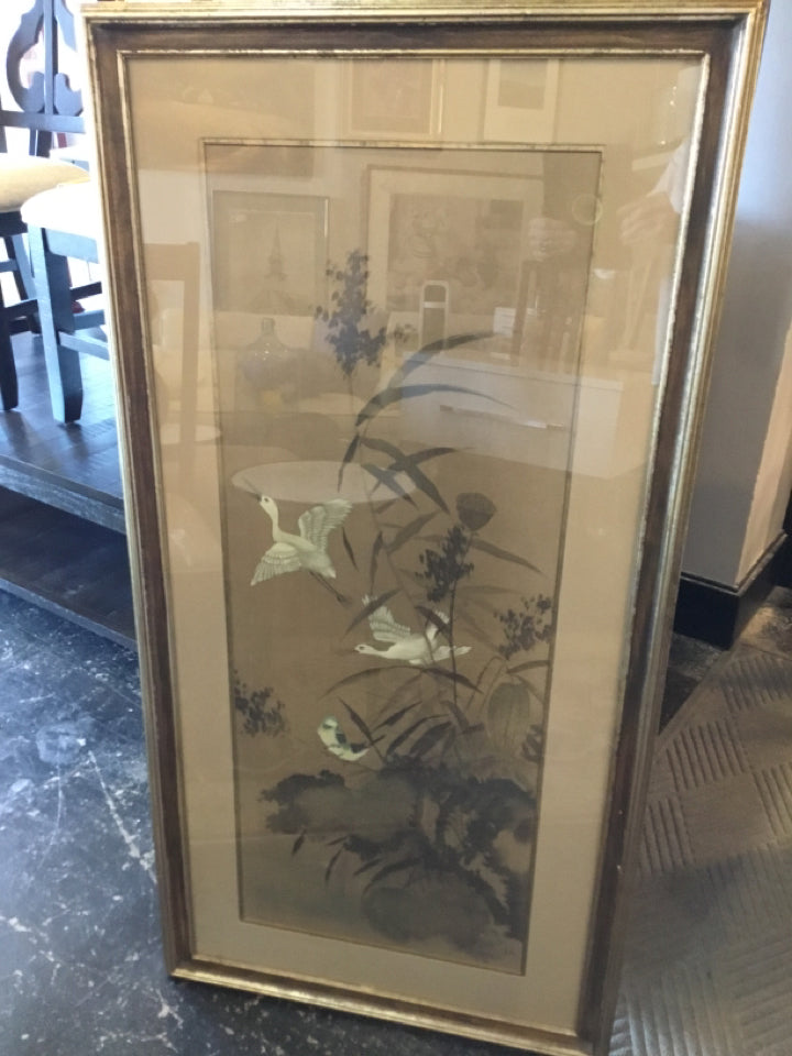 Oriental Gray/Tan Bird Framed Art