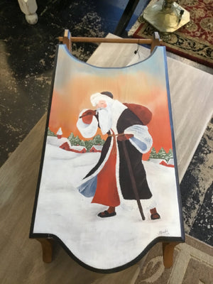 Decorative Red/white Wood Sled Santa Holiday Item