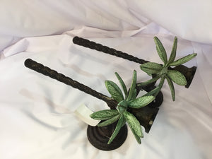 Wall Decoration Brown/Green Metal Palm Tree Candle Holders