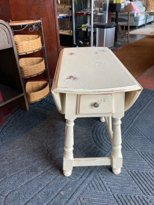 Drop Leaf Wood Side/End Cream Table