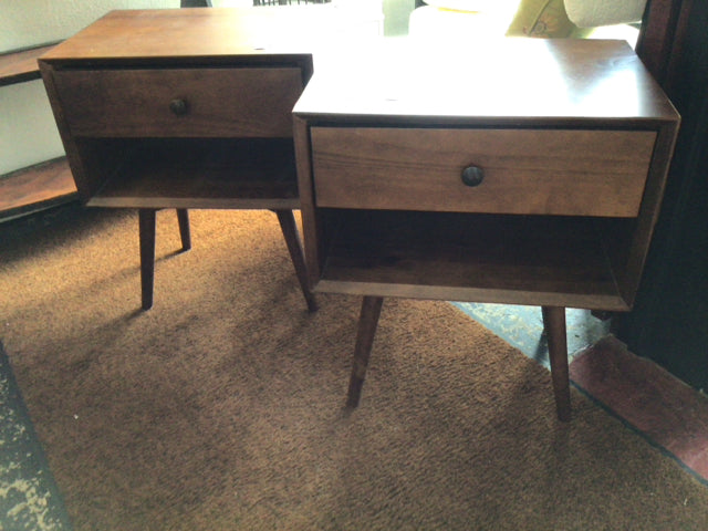 Mid-Century Wood Drawer Pair Brown Nightstand