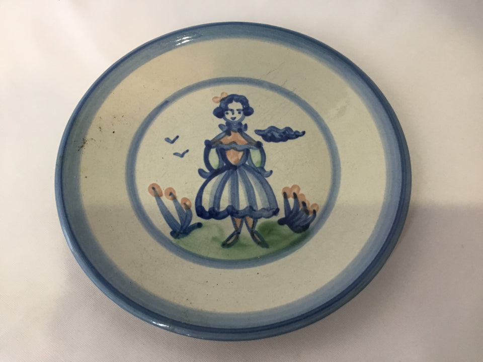 M.A. Hadley Gray/Blue Pottery Bread Plate