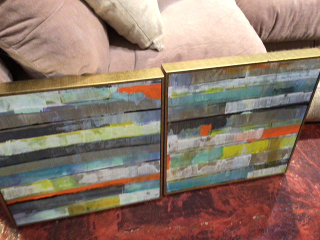 Pair White/Green Framed Art