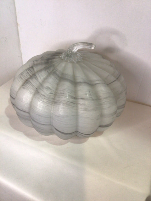 Fall Gray/White Glass Pumpkin Holiday Item