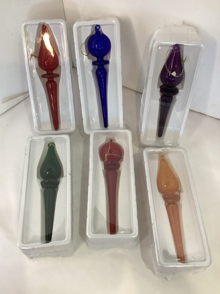 Christmas Multi-Color Glass Ornaments Set of 6 Holiday Item