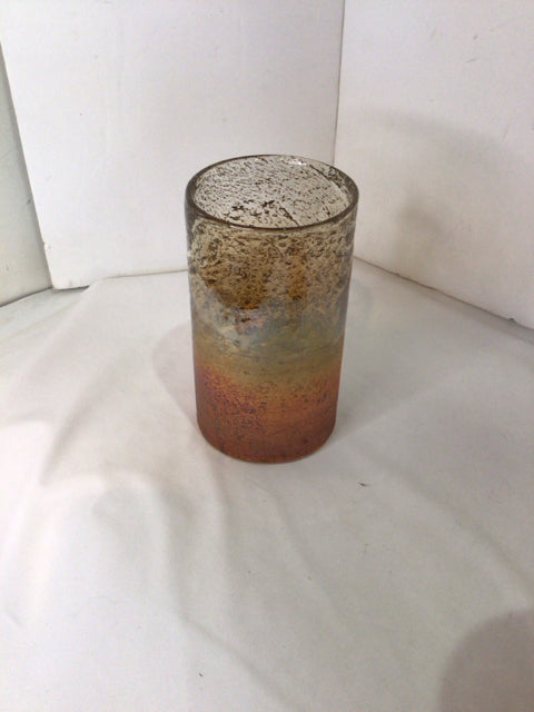 Gold/Orange Glass Cylinder Candle Holder