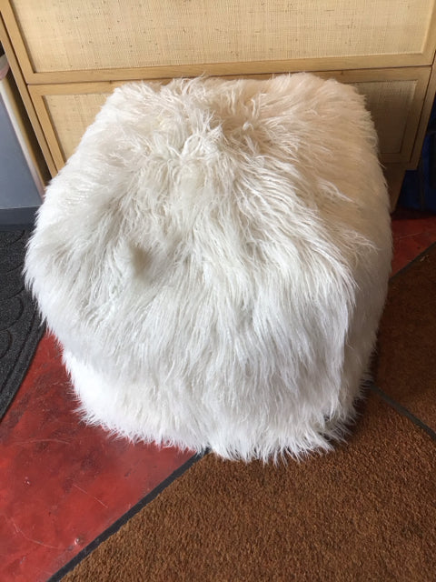 White Faux Fur FootStool/Ottoman