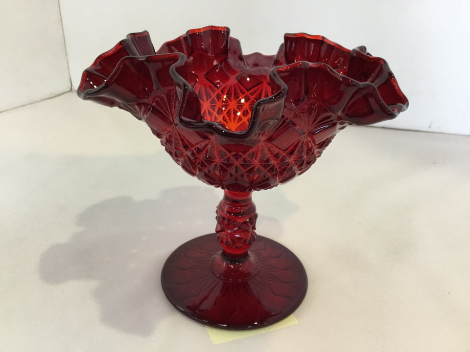 Fenton Red Glass Stemmed Bowl