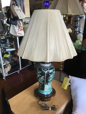 Oriental Black/Green Hand Painted Lamp