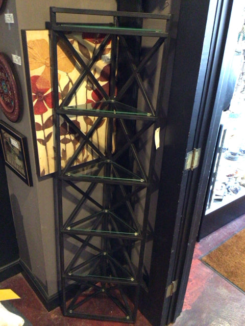 Corner Black Metal/Glass 6 Shelves Shelf