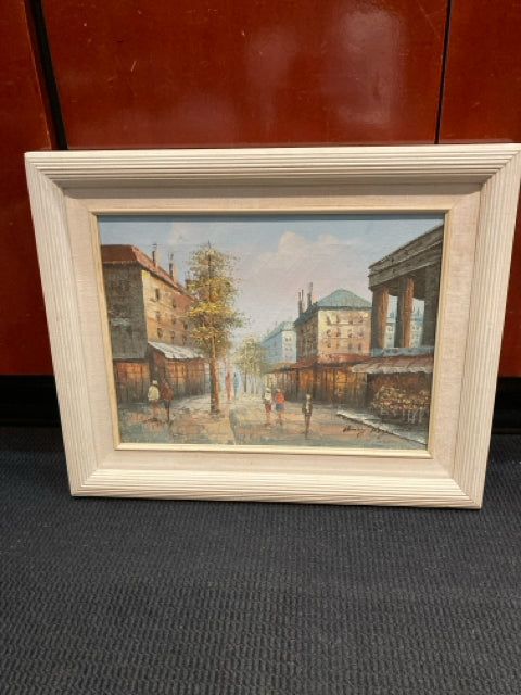 Vintage Blue/Multi Street Scene Framed Art