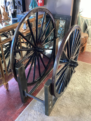 Pair Black Iron Wheel Wagon Garden Access.