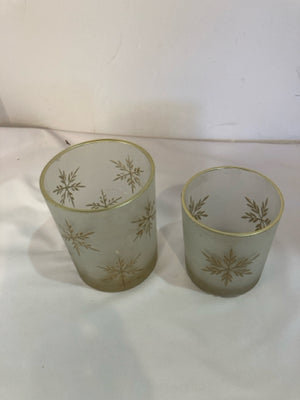 Melrose Candle Holder Clear/Gold Smoked Glass Snow Flake Pair Holiday Item