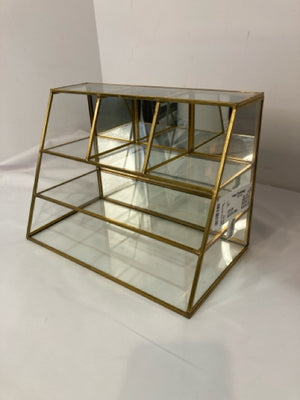 Desk Gold Metal/Glass Tiered Shelf