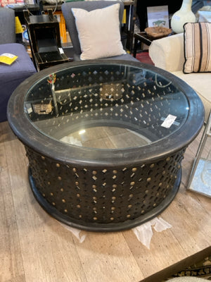 Coffee Wood/Glass Round Black Table