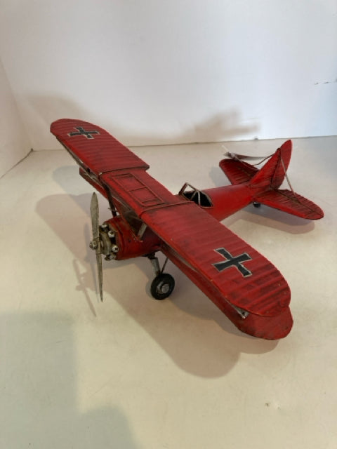 Vintage Red Metal Airplane Figurine