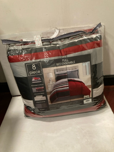 Macy's Comforter Cotton 8 Piece Set Reversible Red/Black Bedding