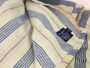 Ralph Lauren Cream/Blue Cotton Striped Blanket