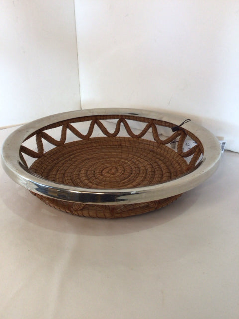 Silver/Brown Metal/Wicker Bowl