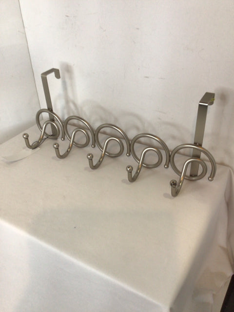 Over Door Silver Metal 5 Hook Coat Hooks
