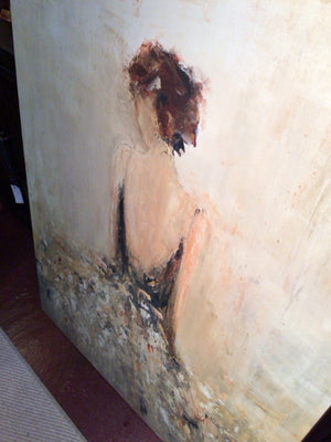 Signed Green/Brown Canvas Woman Stretch Canvas Art