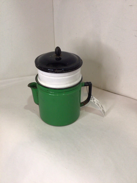Vintage Enamelware Green/Black Coffee Pot