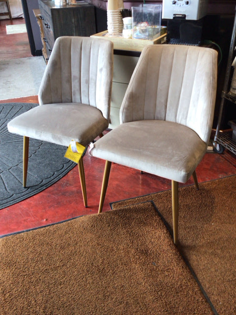 World Market Pair Velvet Armless Cream Chair Set