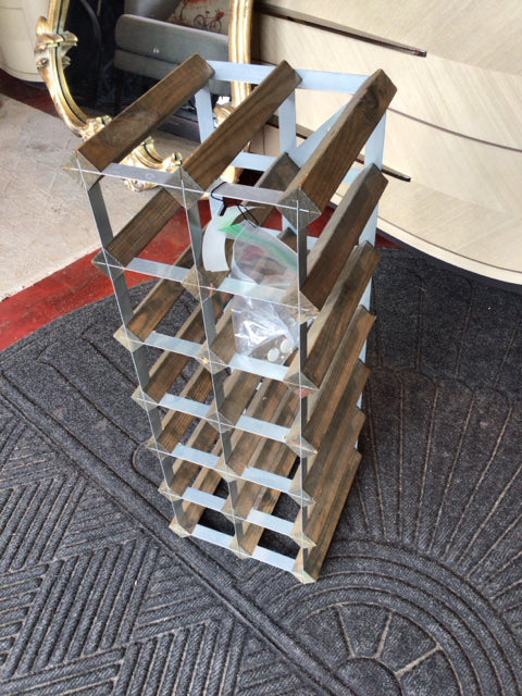 Industrial Brown/Gray Wood/Metal Hanging Wine Rack
