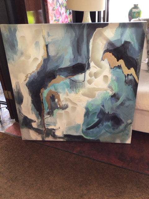 Blue/White Abstract Stretch Canvas Art
