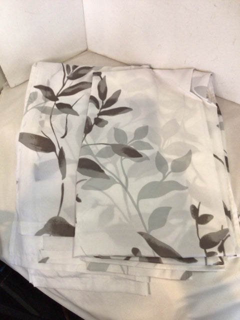 Pair White/Brown Poly Blend Floral Draperies/Curtains