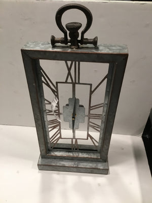 Battery Gray Galvanized Steel Table Top Clock