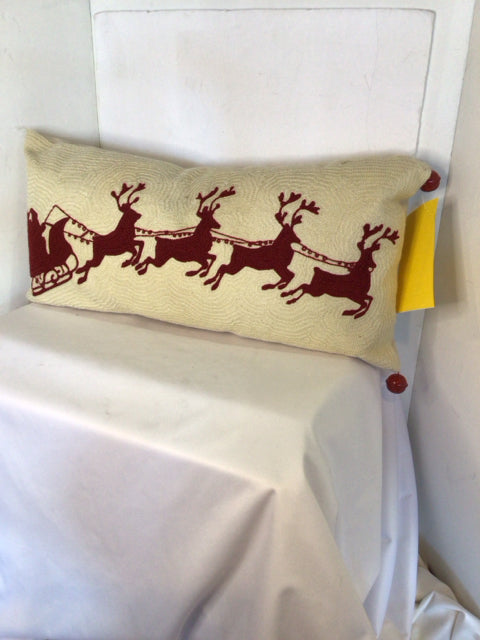 Pillow Cream/Red Reindeer Holiday Item