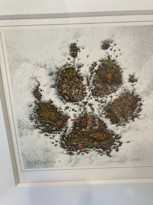 Signed Print White/Brown Paw Prints Framed Art