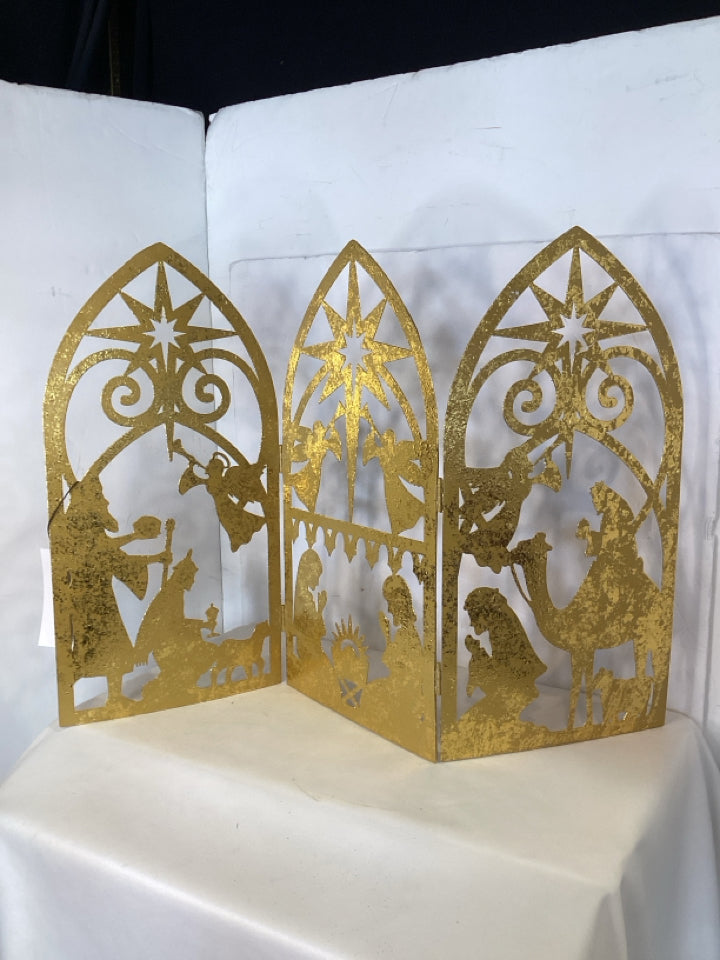 Folding Gold Metal Nativity Holiday Item