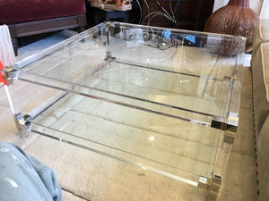 Coffee Acrylic Glass Top Tiered Clear Table