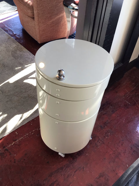 Round Cream Metal On Casters 3 drawers Cabinet